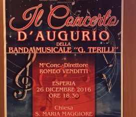 Il 26/12/2016 si terrà il Concerto di Natale 2016
